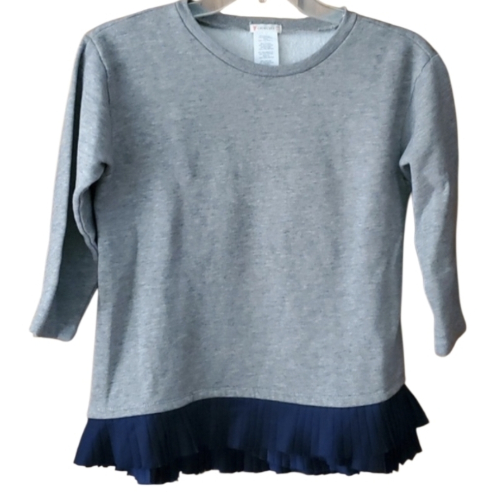 Crewcuts Girls Grey Dressy Sweatshirt with Navy Pleats on Bottom Hem Size 14